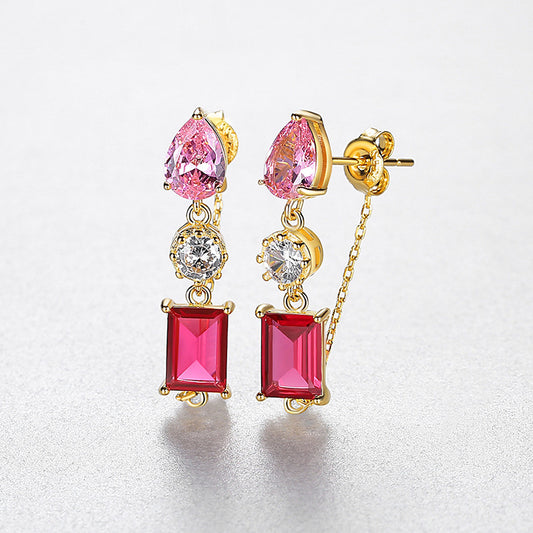 INE110 Regalia 925 Silver Pink Color Stone Dangling Drop earring